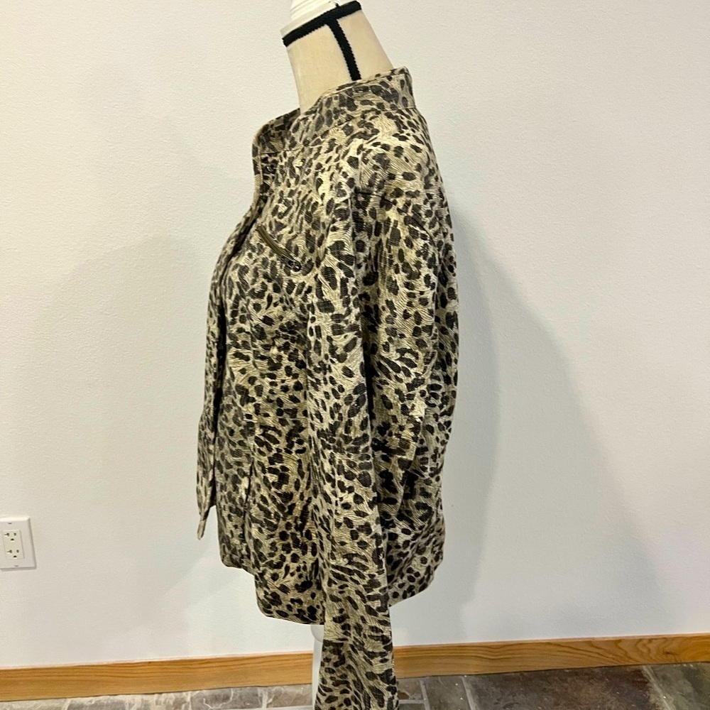 Bamboo Traders Leopard Print Utility Jacket XL Brown Tan Mock Neck Cotton - Picture 5 of 6